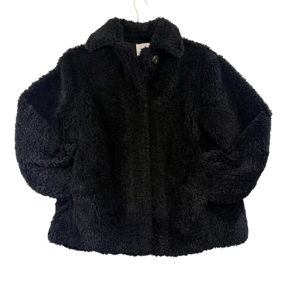 Vince Black Faux Fur Teddy Coat Button Front Jacket XS
